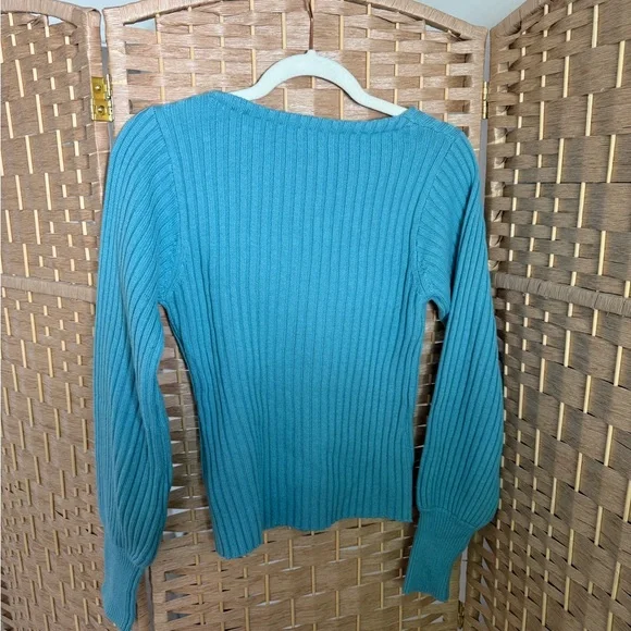 ARITZIA Wilfred Blue Ribbed Pearl Button Cardigan - Picture 4 of 4